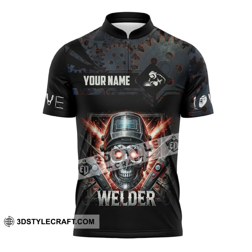 Man Shirt Custom Name Welder Polo Hoodie Long Sleeve Zipper / S T-Shirt