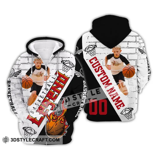 Man Shirt Custom Photo Name And Number Basketball T-Shirt Legend Gift For Player Zipper Hoodie / S