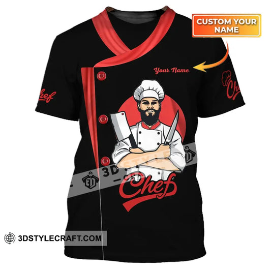 Men Shirt - Custom Name Chef Black White And Red T-Shirt