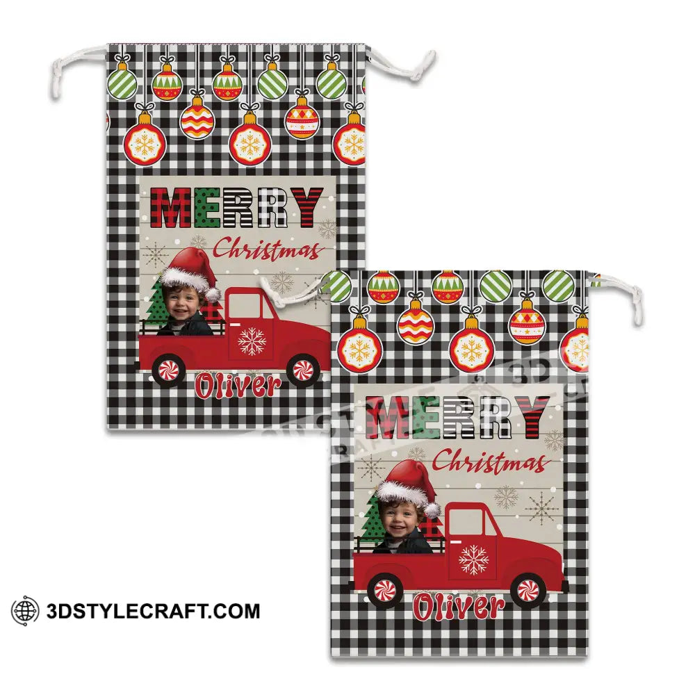 Merry Christmas Car Custom Photo And Name Personalized String Bag Gift