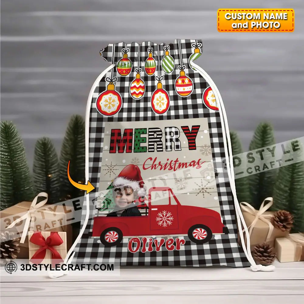 Merry Christmas Car Custom Photo And Name Personalized String Bag Gift