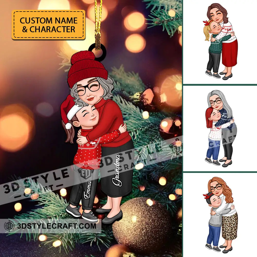 Mom Grandma Hugging Kid Grandkid - Christmas Gift For Family Custom Appearances And Names