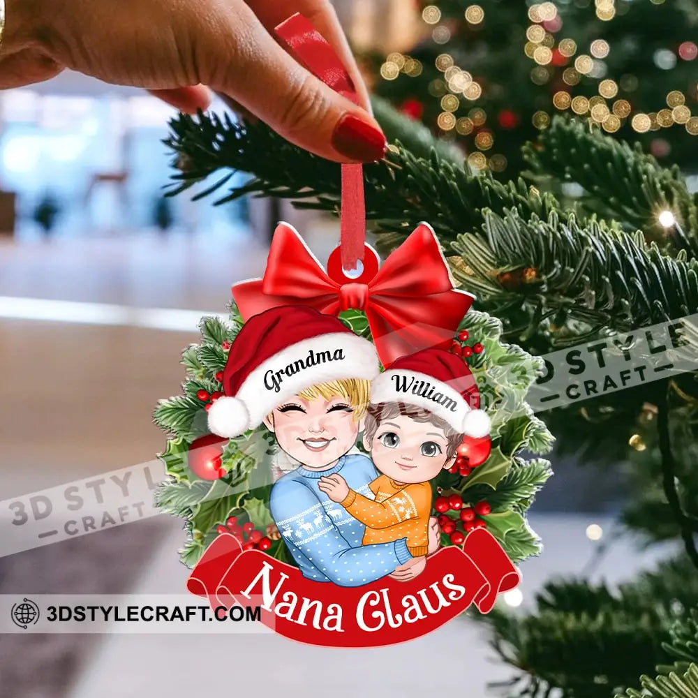 Nana Claus Grandma And Kid Christmas Decor - Personalized Acrylic Ornament Gift For Family