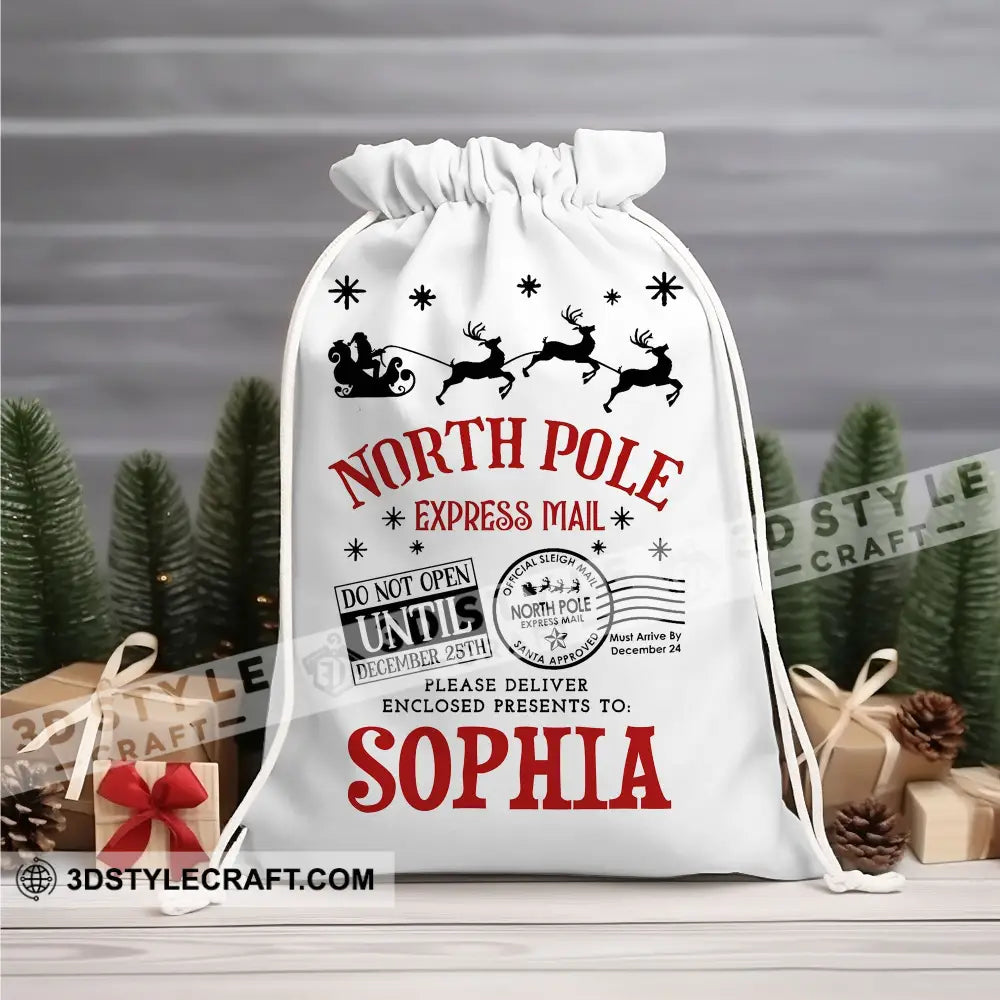 North Pole Bag Custom Name Personalized String Christmas Gift