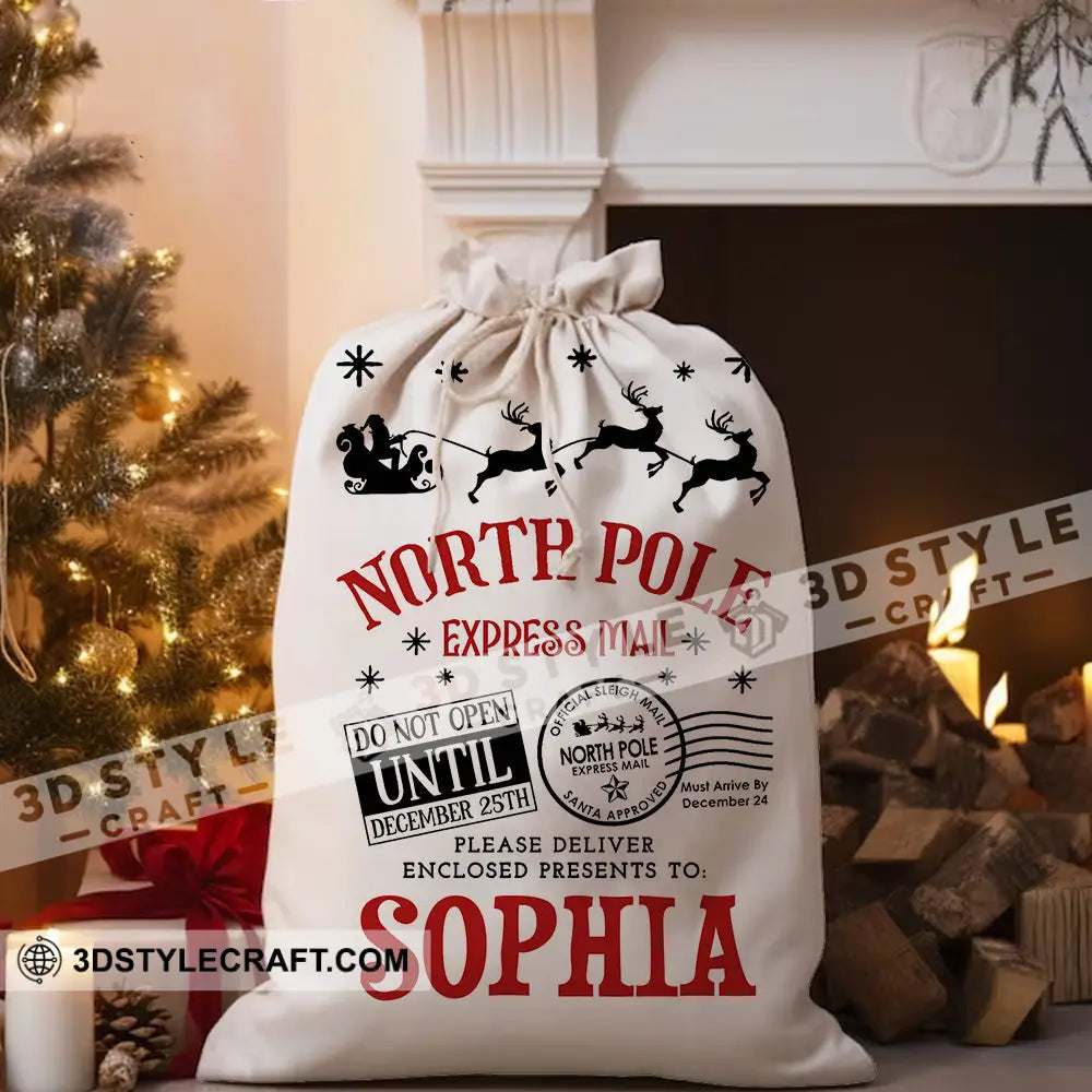 North Pole Bag Custom Name Personalized String Christmas Gift