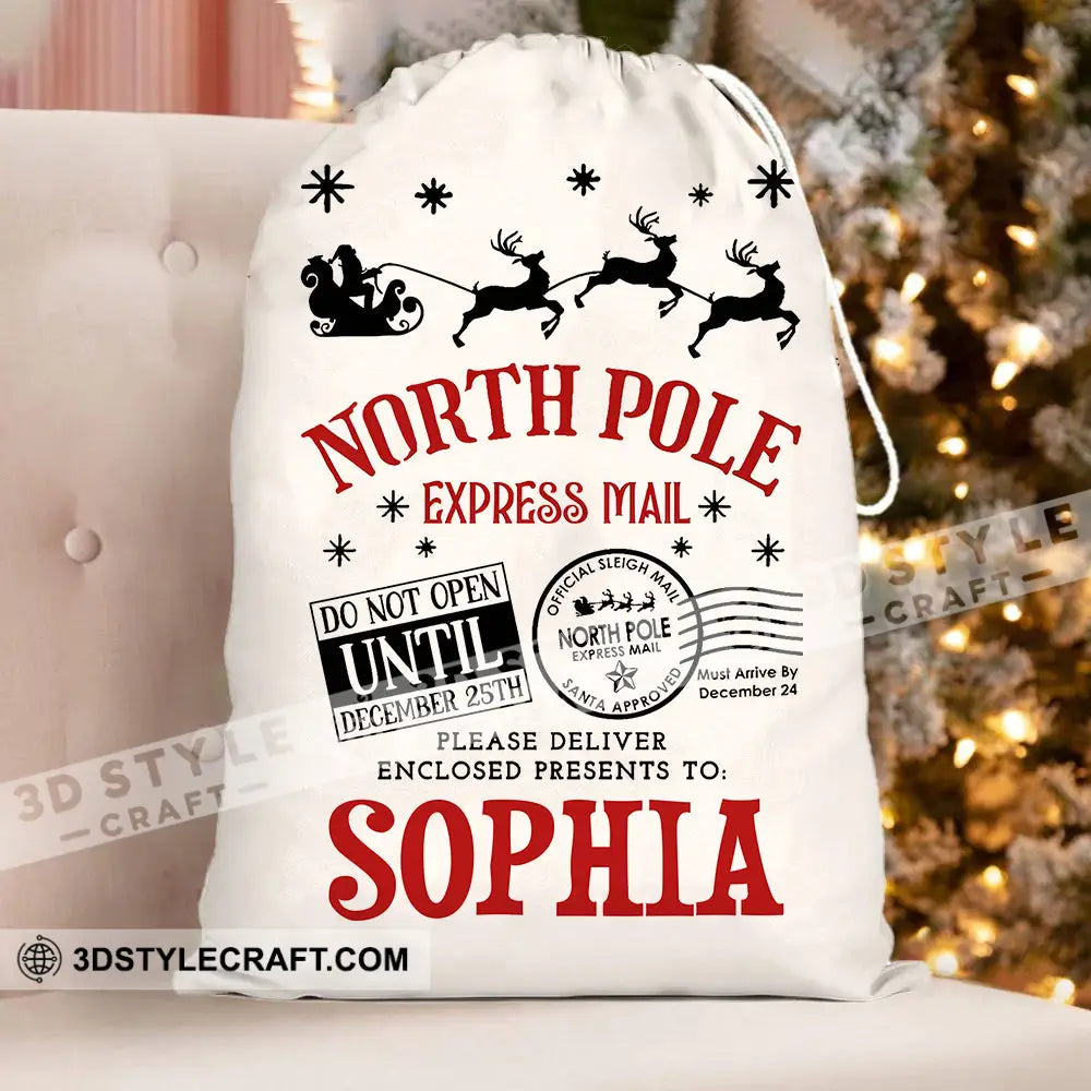 North Pole Bag Custom Name Personalized String Christmas Gift