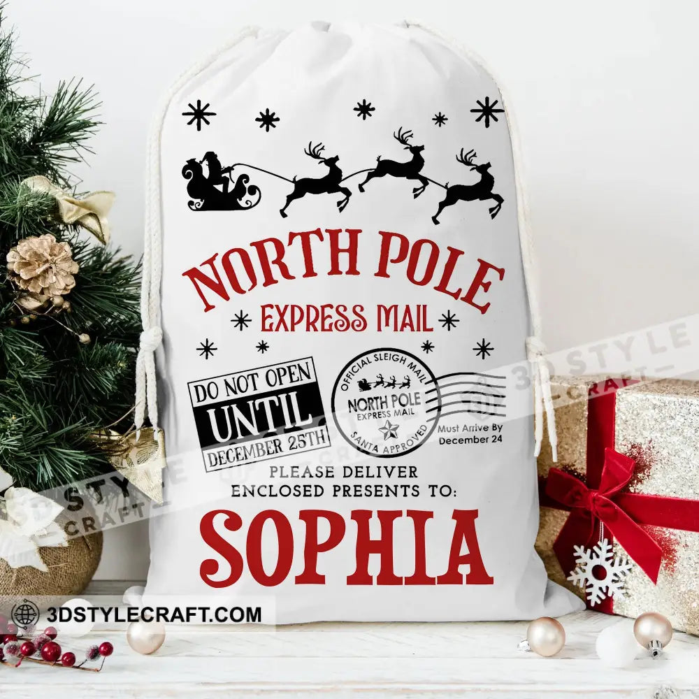 North Pole Bag Custom Name Personalized String Christmas Gift