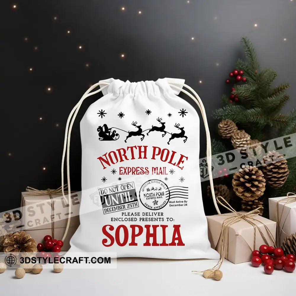 North Pole Bag Custom Name Personalized String Christmas Gift