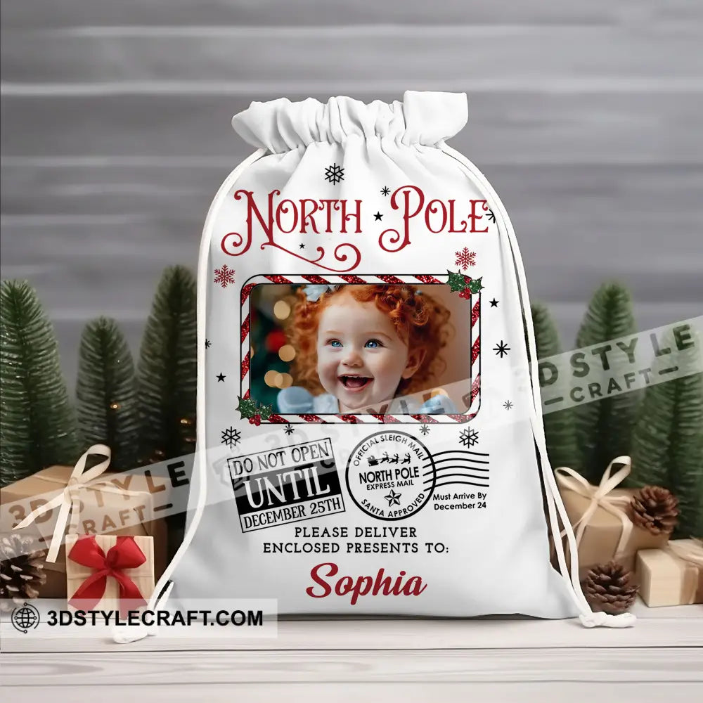 North Pole Delivery For Custom Photo And Name Personalized String Bag Christmas Gift