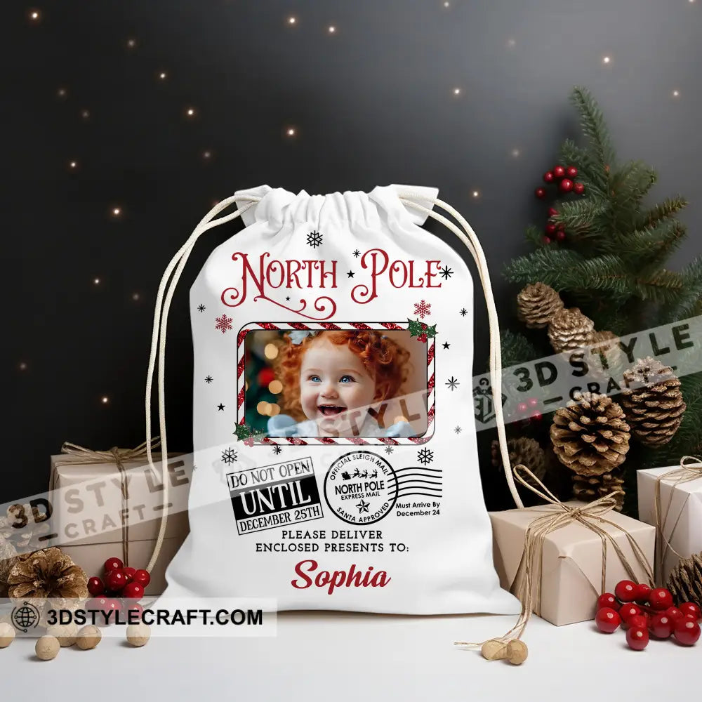 North Pole Delivery For Custom Photo And Name Personalized String Bag Christmas Gift