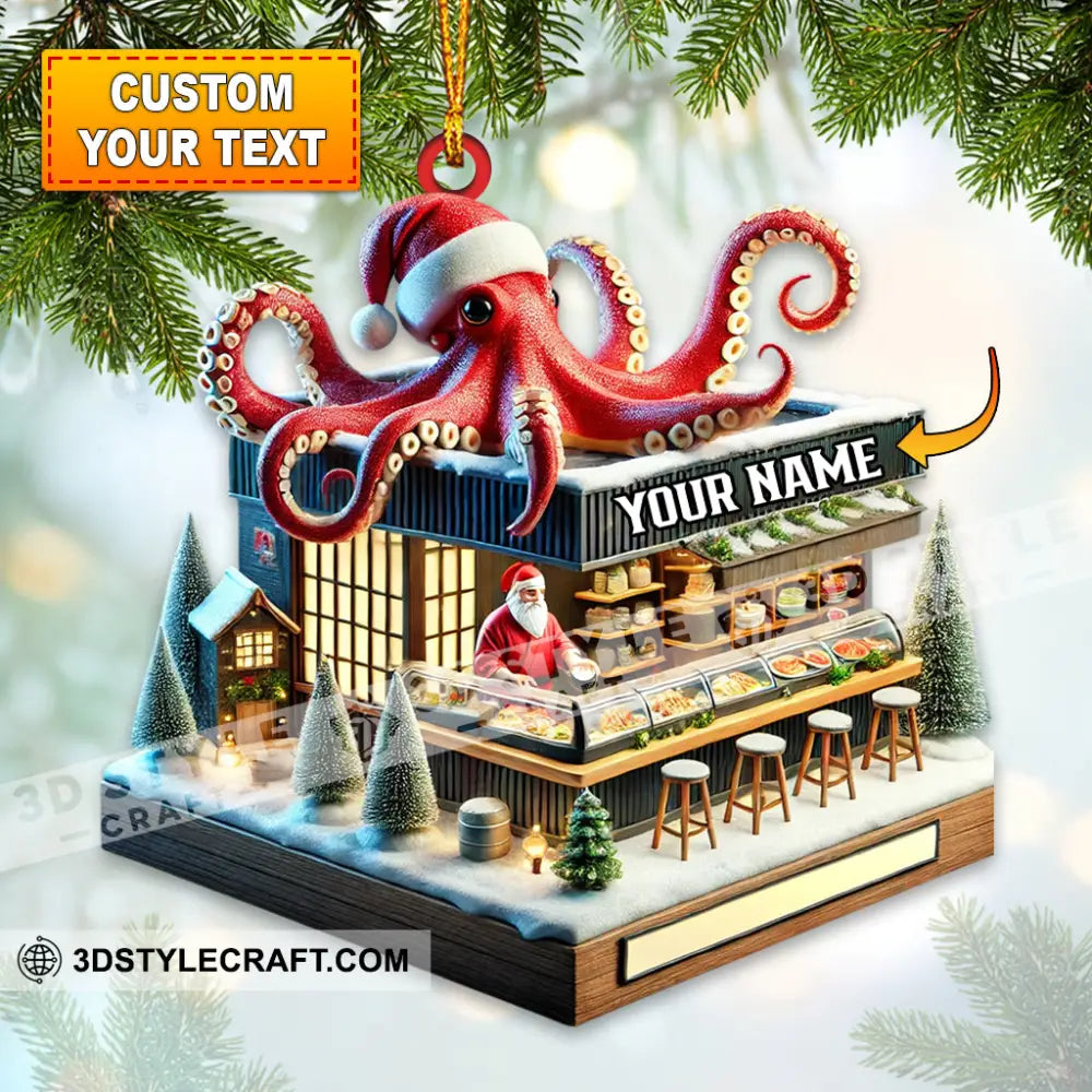 Octopus Santa Bar Home Decor Christmas Ornament Personalized 3.54’’ / 1