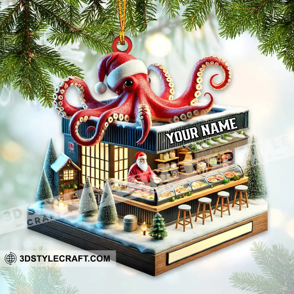 Octopus Santa Bar Home Decor Christmas Ornament Personalized