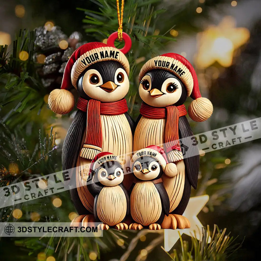 Penguin Family Christmas Ornament Personalized