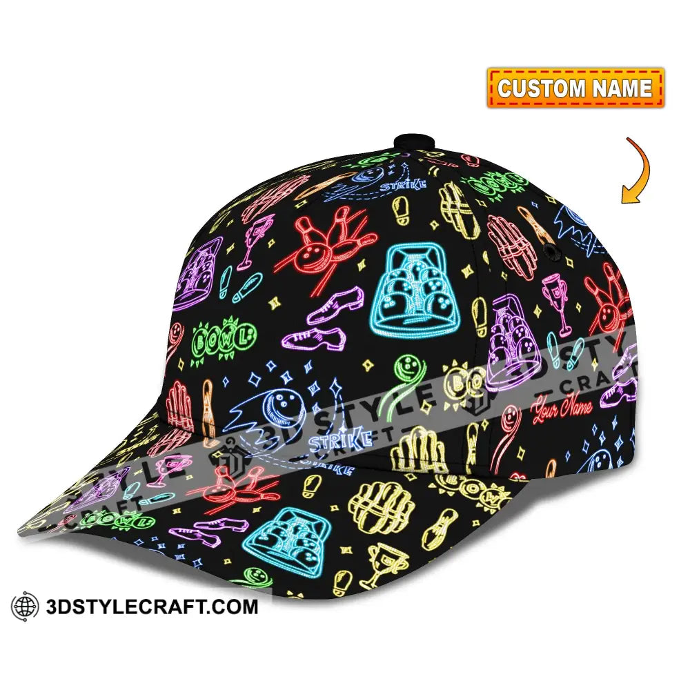 Personalized Cap Customized Bowling Strike Ne-on Classic Cap CLASSIC CAP / UNIVERSAL FIT Cap