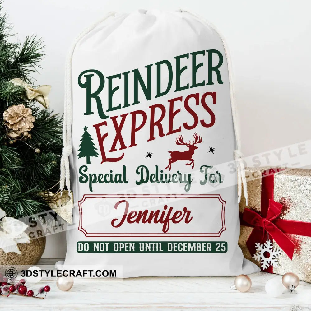 Reindeer Express Custom Name Personalized String Bag Christmas Gift