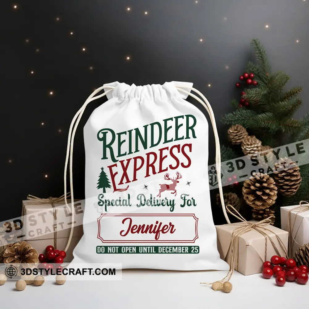 Reindeer Express Custom Name Personalized String Bag Christmas Gift