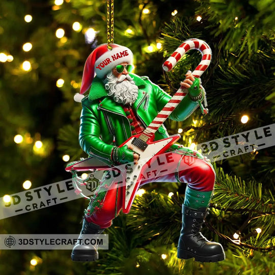 Rock Star Santa Home Decor, Christmas Ornament, Personalized Ornament style option 3
