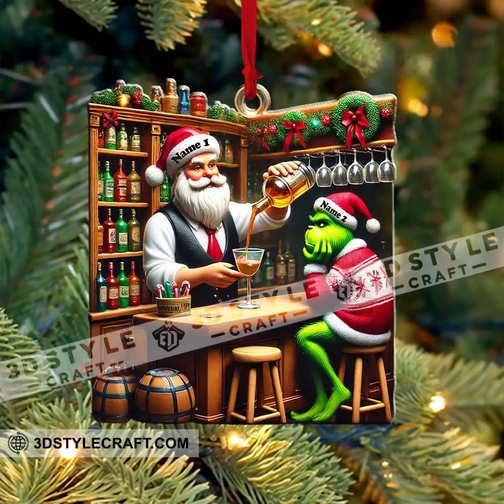 Santa And Elf Bar Christmas Ornament Personalized