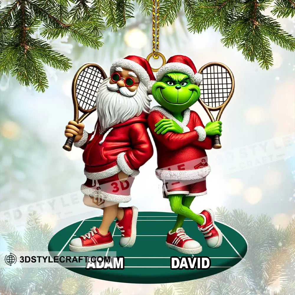 Santa And Elf Christmas Ornament Personalized Tennis Gift