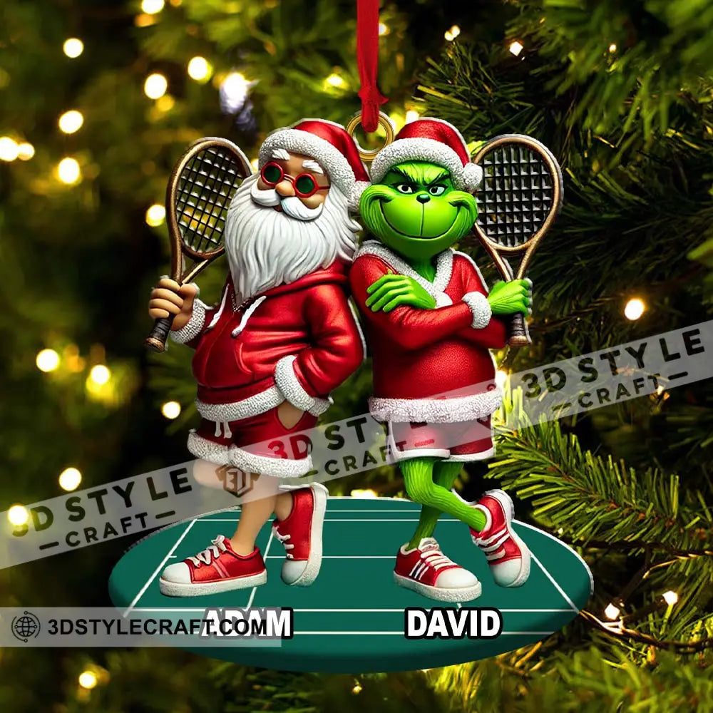 Santa And Elf Christmas Ornament Personalized Tennis Gift