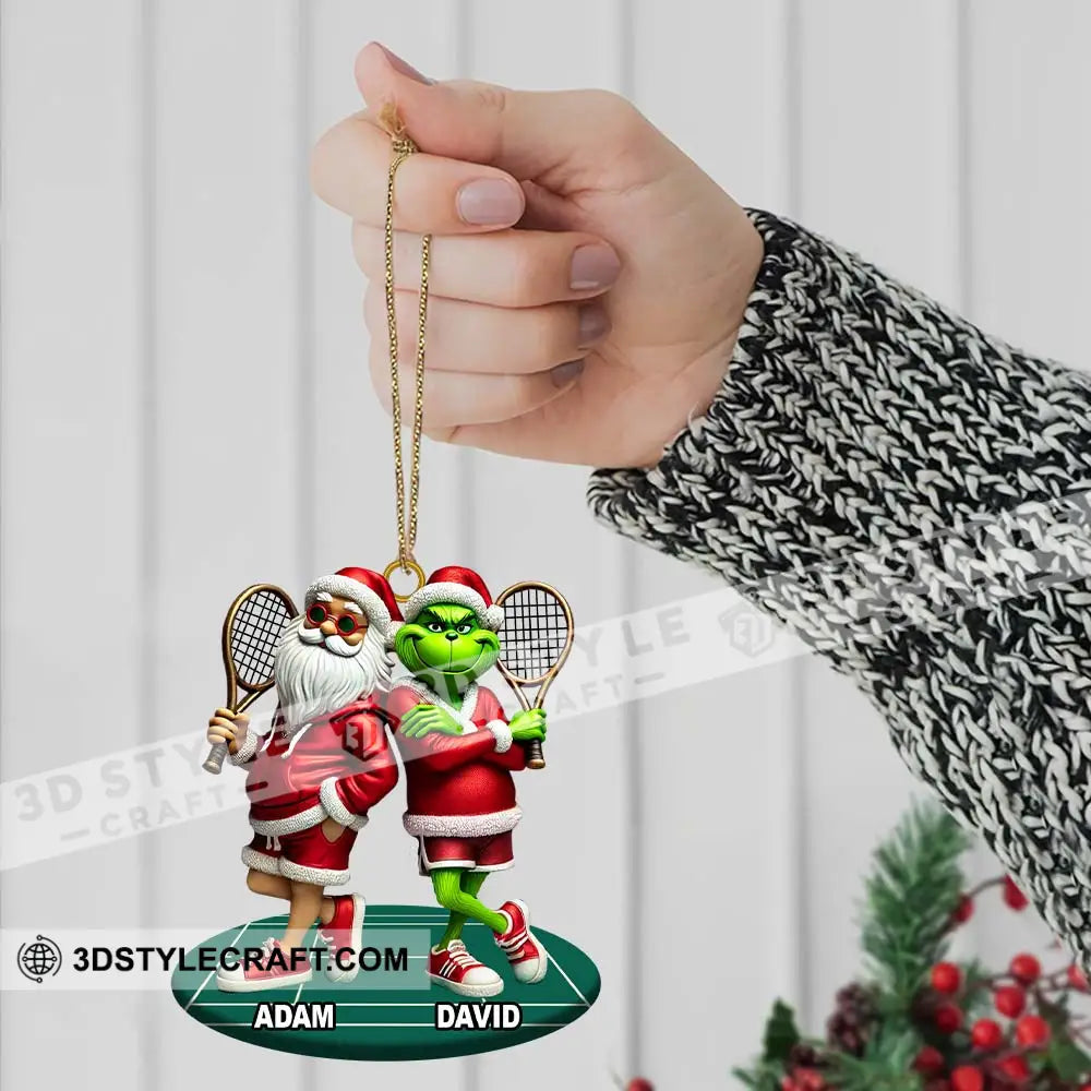 Santa And Elf Christmas Ornament Personalized Tennis Gift