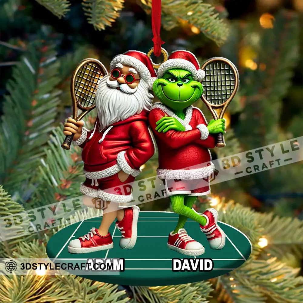 Santa And Elf Christmas Ornament Personalized Tennis Gift