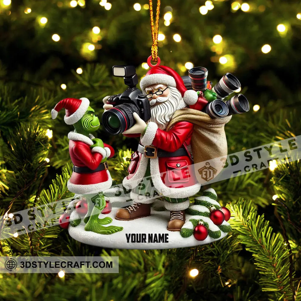 Santa And Elf Photographer Home Decor Christmas Ornament Personalized