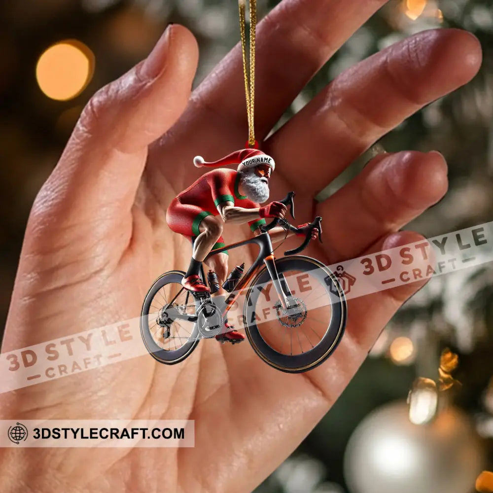 Santa Bicycle Racing Home Decor Christmas Ornament Personalized