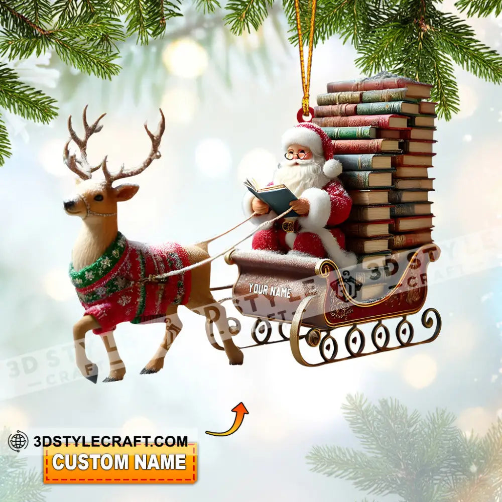 Santa Book Lover Home Decor Christmas Ornament Personalized 3.54’’ / 1