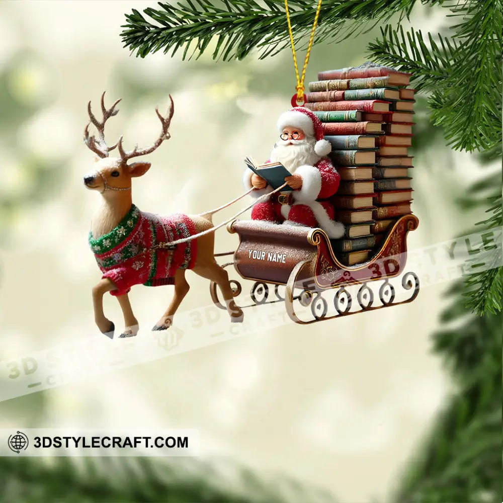 Santa Book Lover Home Decor Christmas Ornament Personalized