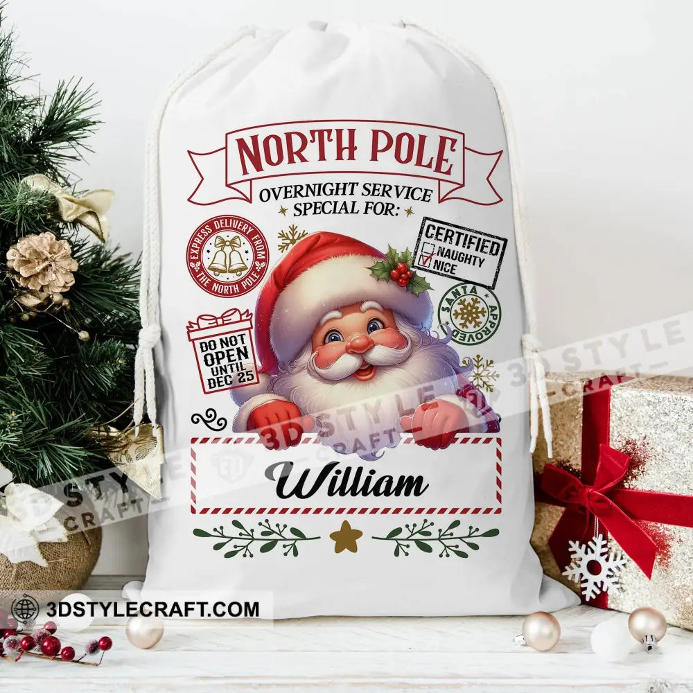 Santa Christmas North Pole Custom Name Personalized String Bag Gift