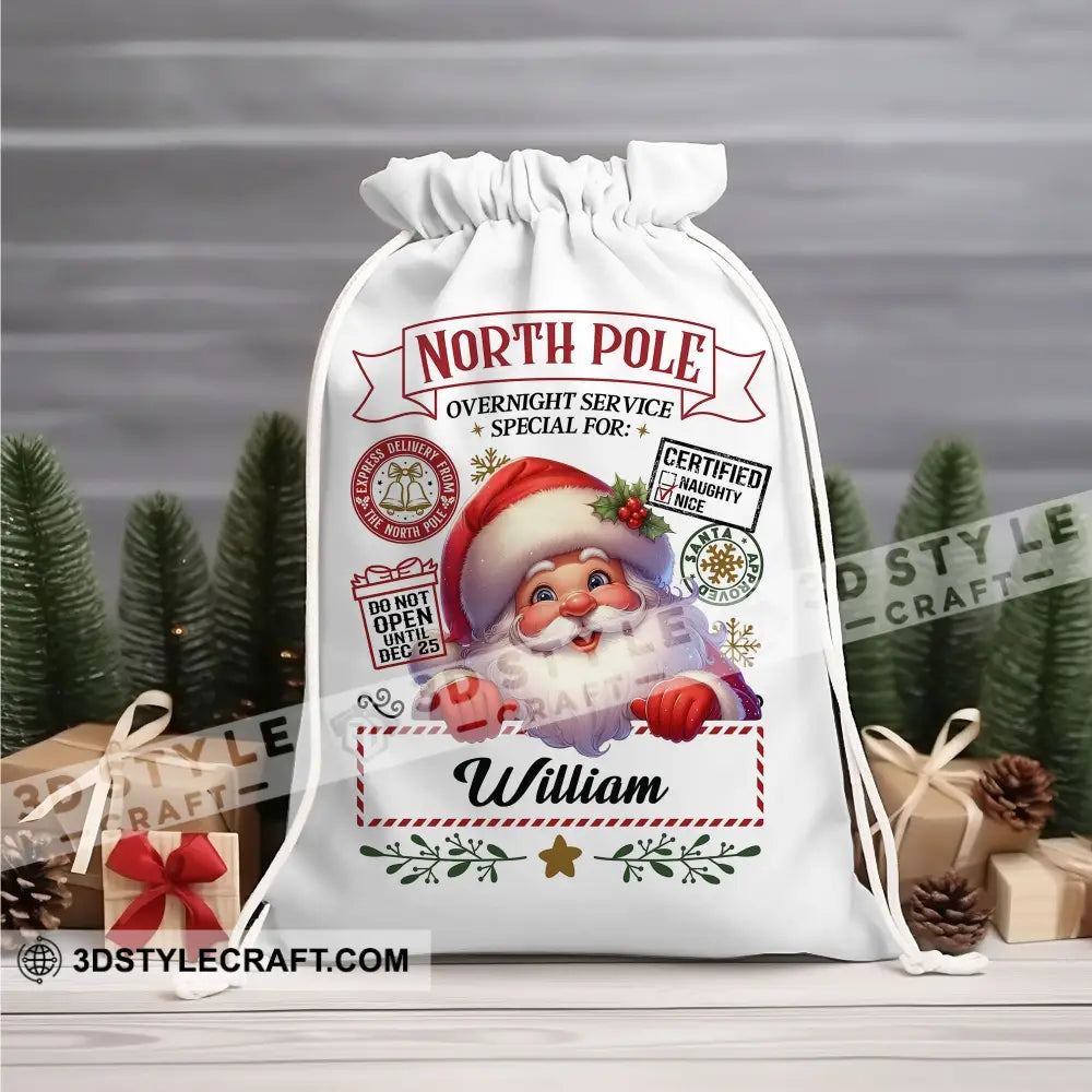 Santa Christmas North Pole Custom Name Personalized String Bag Gift