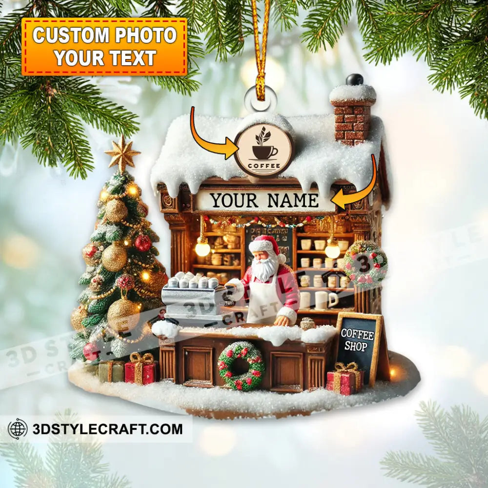 Santa Coffee Shop Christmas Ornament Personalized 3.54’’ / 1