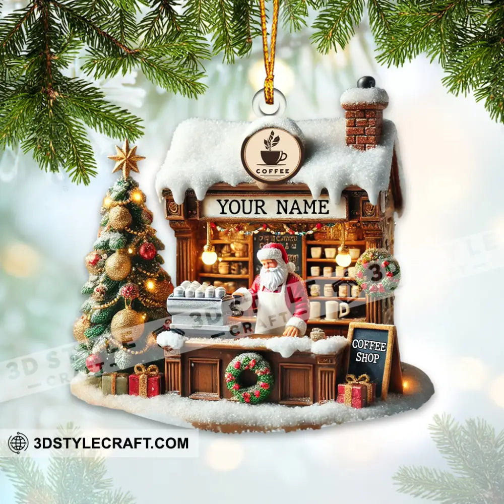 Santa Coffee Shop Christmas Ornament Personalized