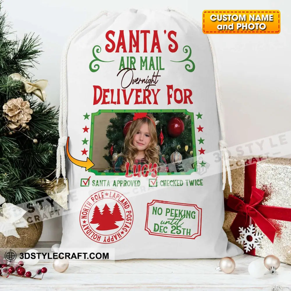 Santa Delivery Custom Photo And Name Personalized String Bag Christmas Gift 13X15 In - 33X39 Cm