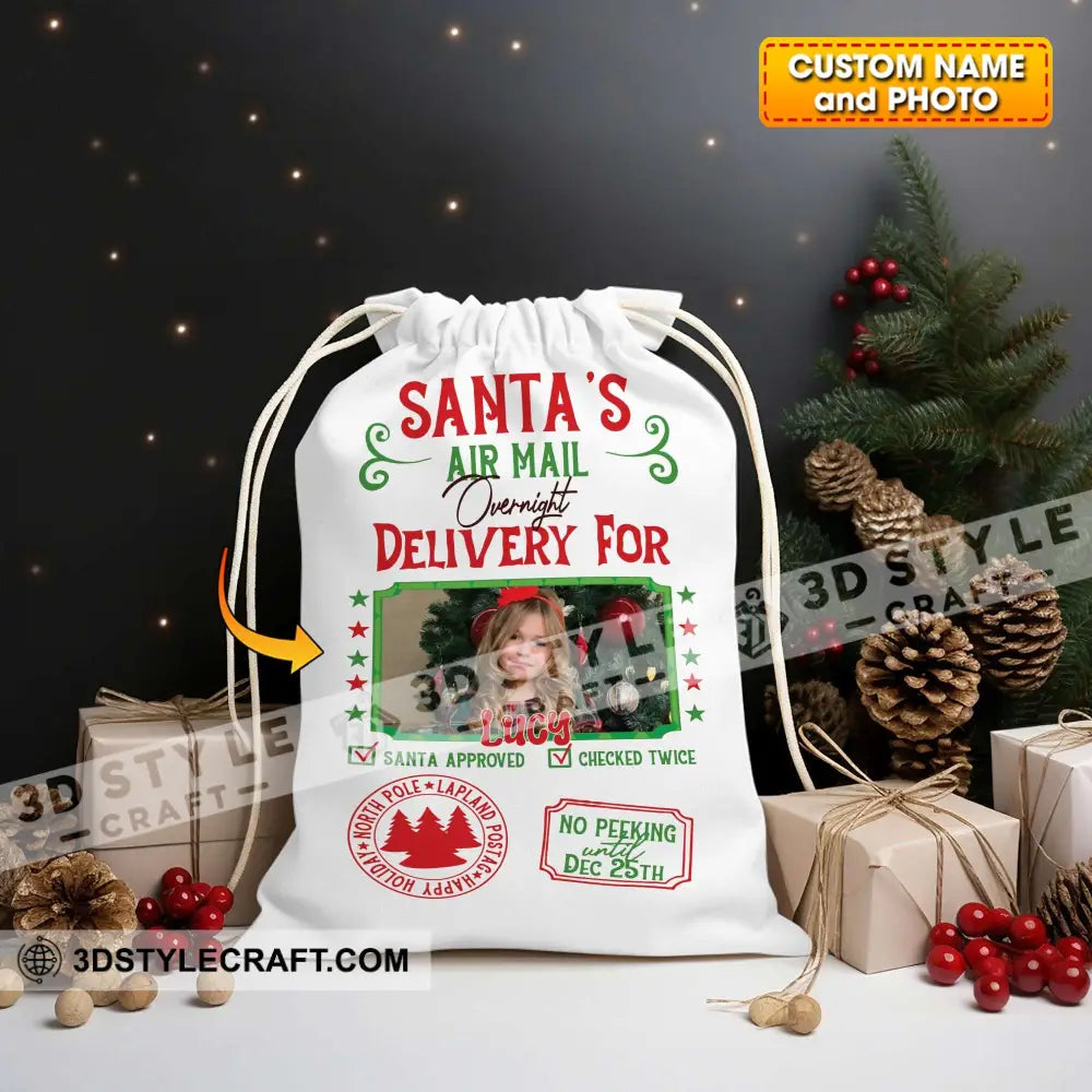 Santa Delivery Custom Photo And Name Personalized String Bag Christmas Gift