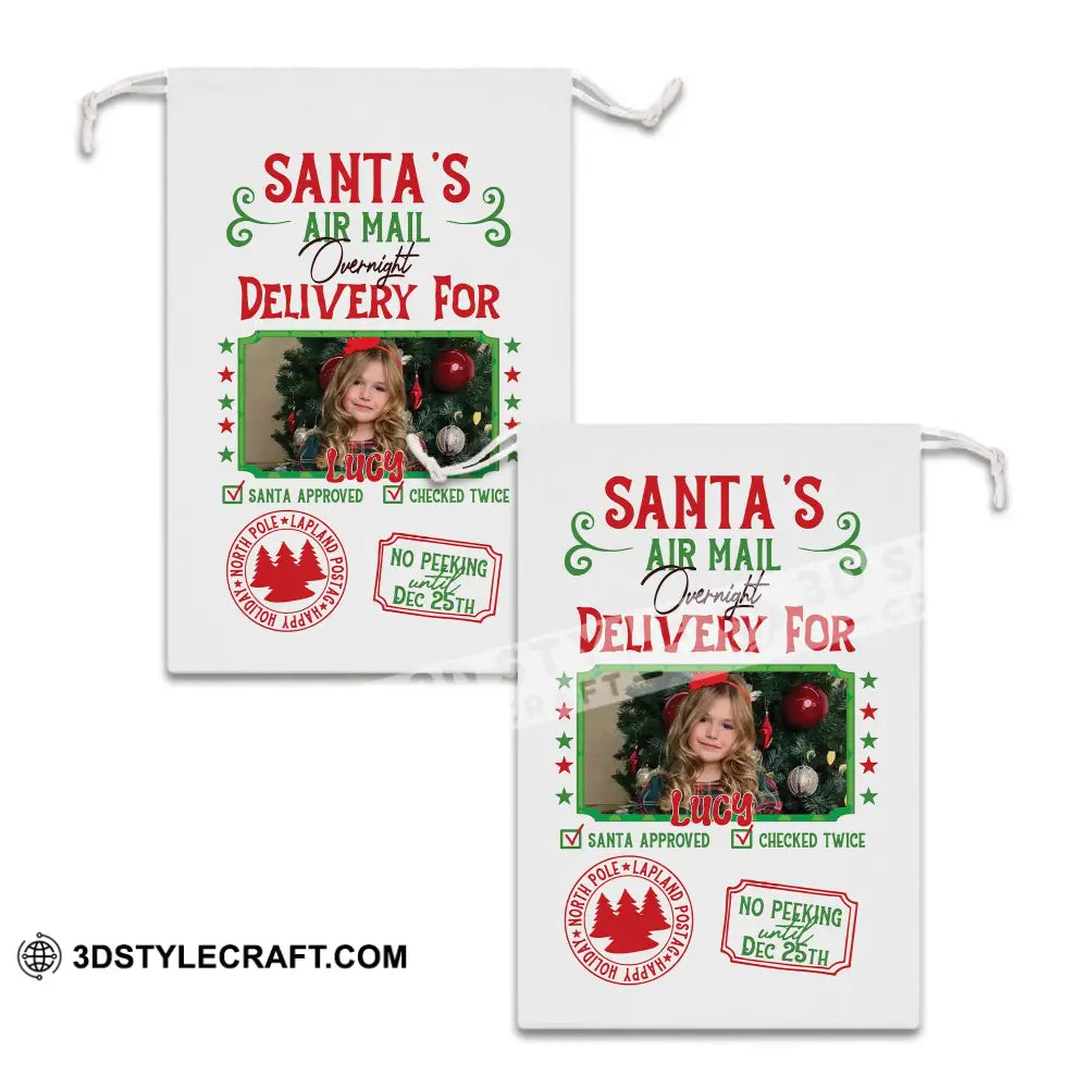 Santa Delivery Custom Photo And Name Personalized String Bag Christmas Gift