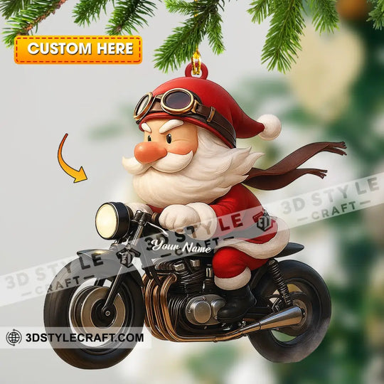 Santa Drives Motorbike Home Decor, Christmas Ornament, Personalized Ornament style option 1