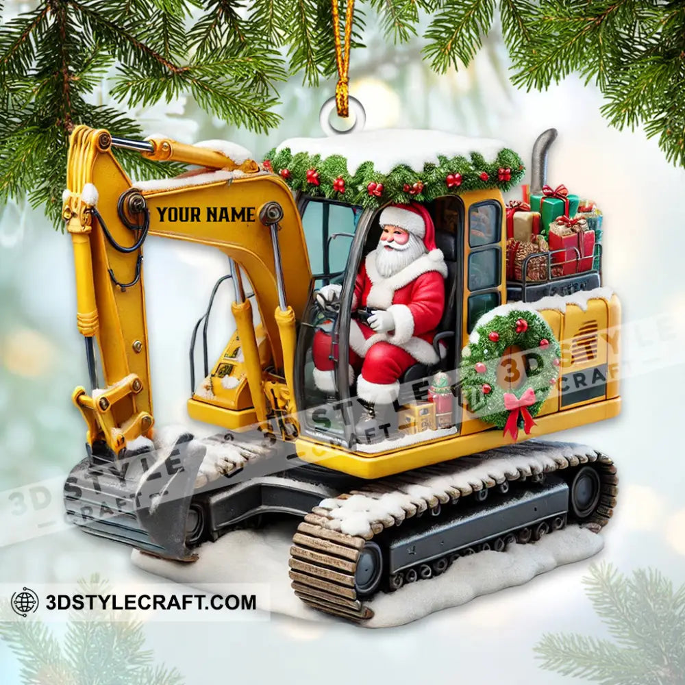 Santa Driving Snow Plow Christmas Ornament Excavator Personalized