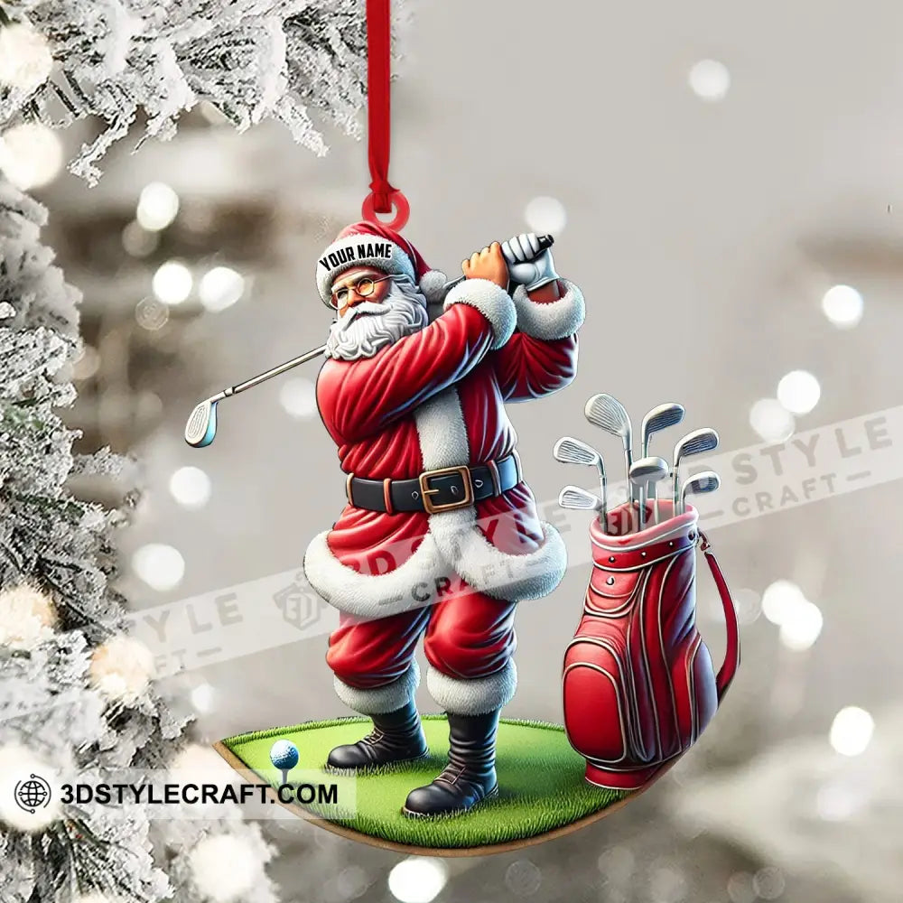 Santa Golf Christmas Ornament Personalized