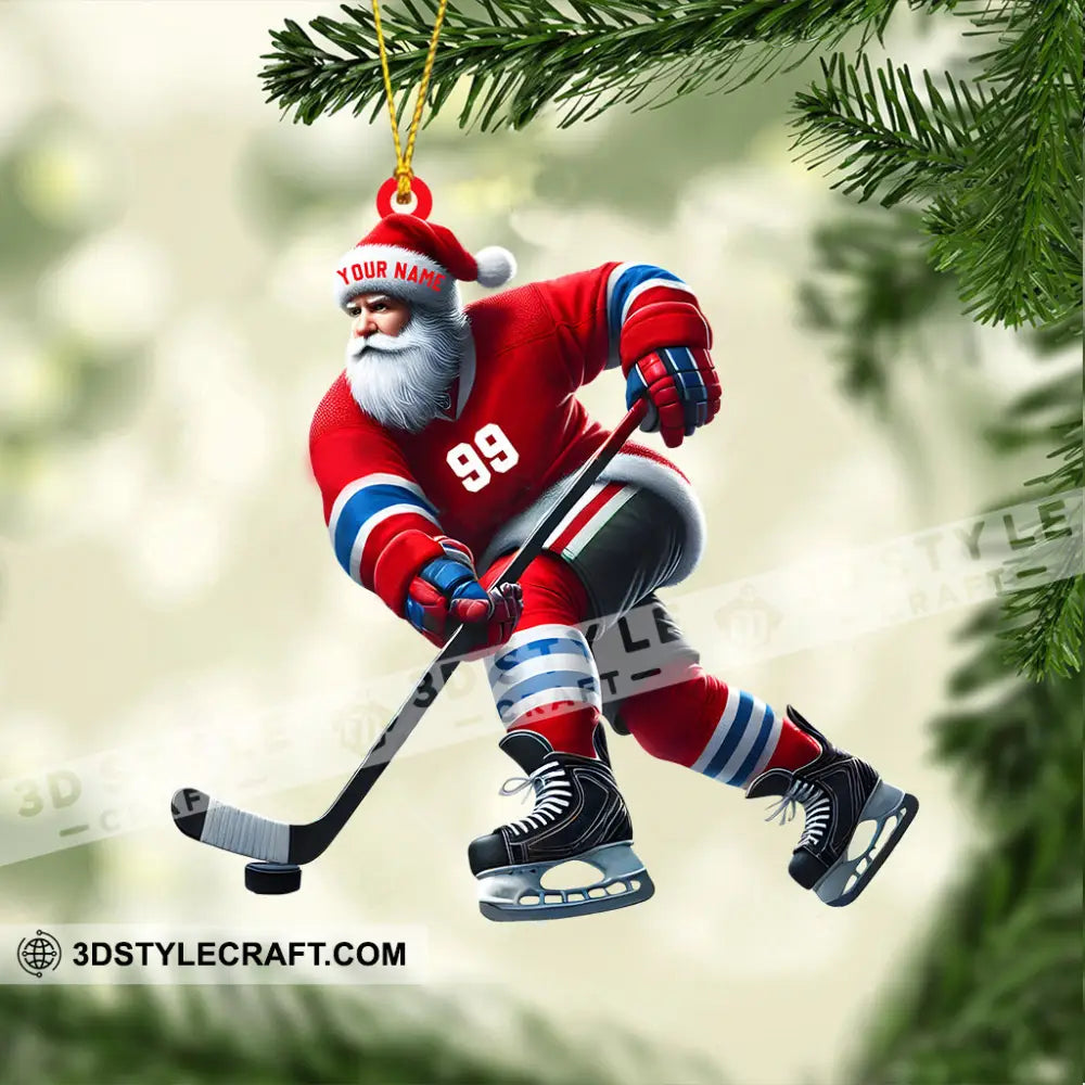 Santa Hockey Christmas Ornament Personalized