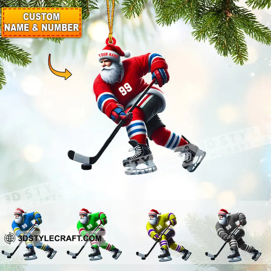 Santa Hockey Christmas Ornament Personalized 3.54’’ / 1