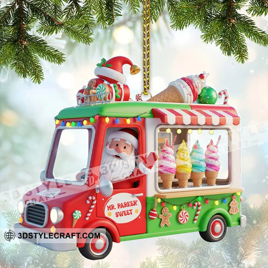 Santa Ice Cream Car, Home Decor, Christmas Ornament, Personalized Ornament style option 2