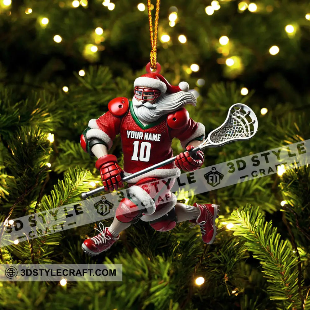 Santa Lacrosse Christmas Ornament Personalized