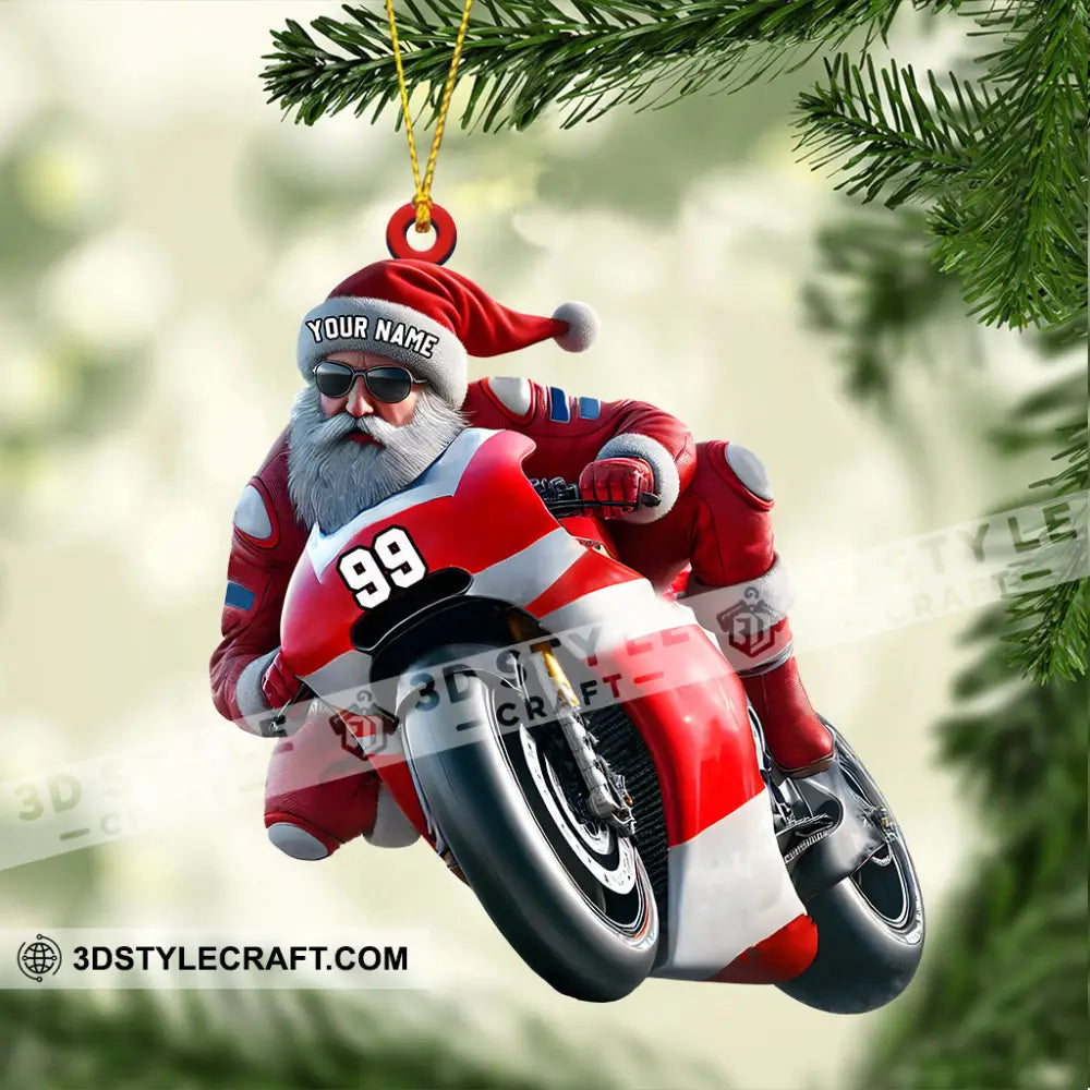 Santa Motobike Christmas Ornament Personalized