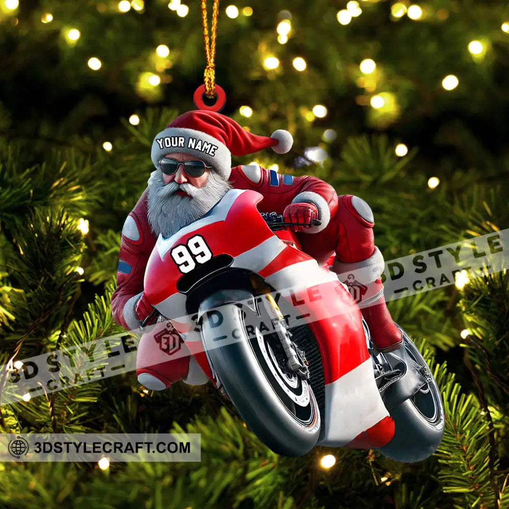 Santa Motobike Christmas Ornament Personalized