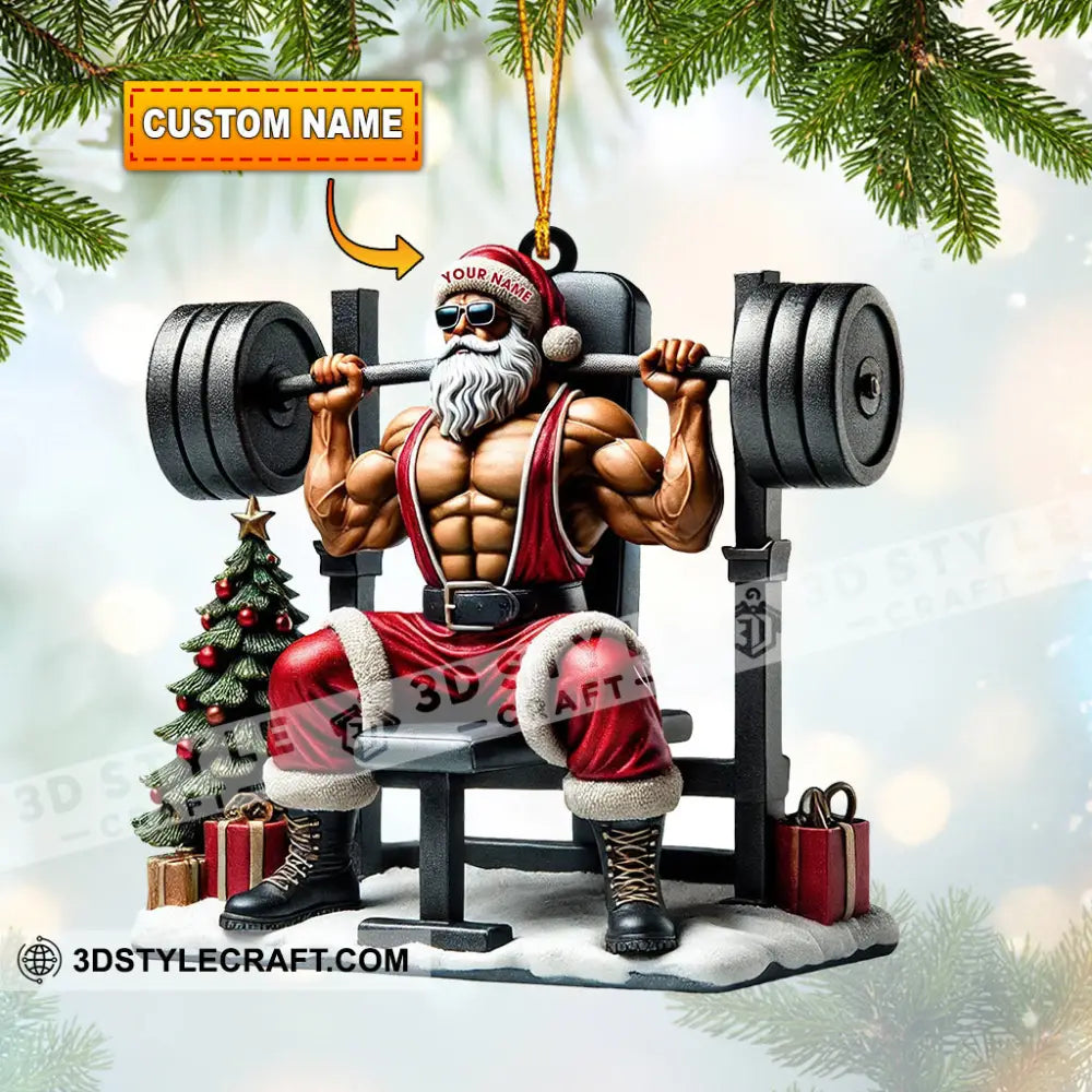 Santa Muscle Weightlifting Christmas Ornament Personalized 3.54’’ / 1