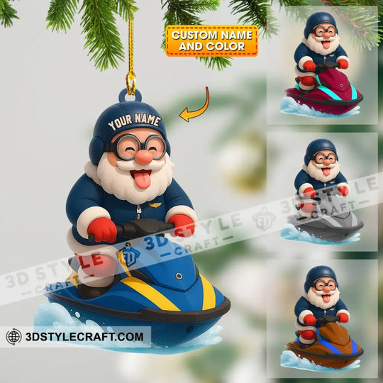 Santa On A Jet Ski: Making Waves This Christmas Home Decor, Christmas Ornament, Personalized Ornament style option 1