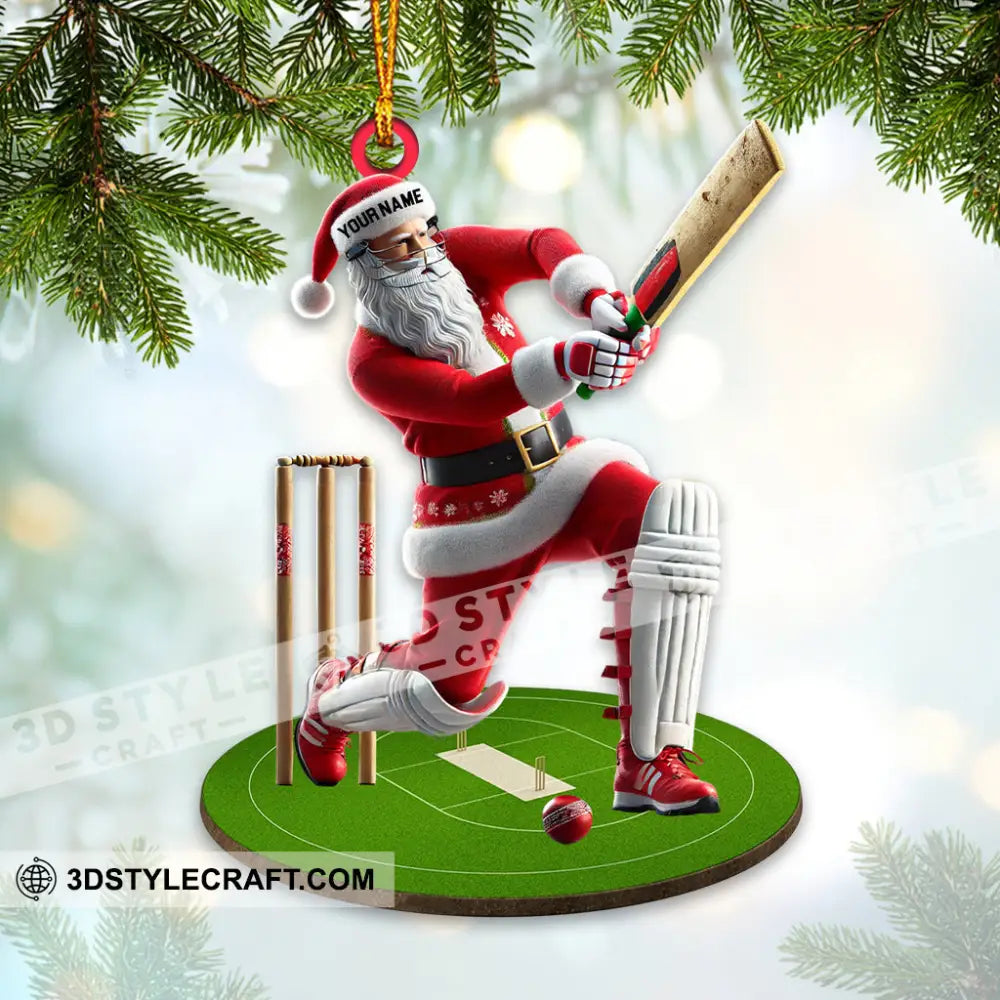 Santa Playing Cricket Ball Christmas Ornament Personalized