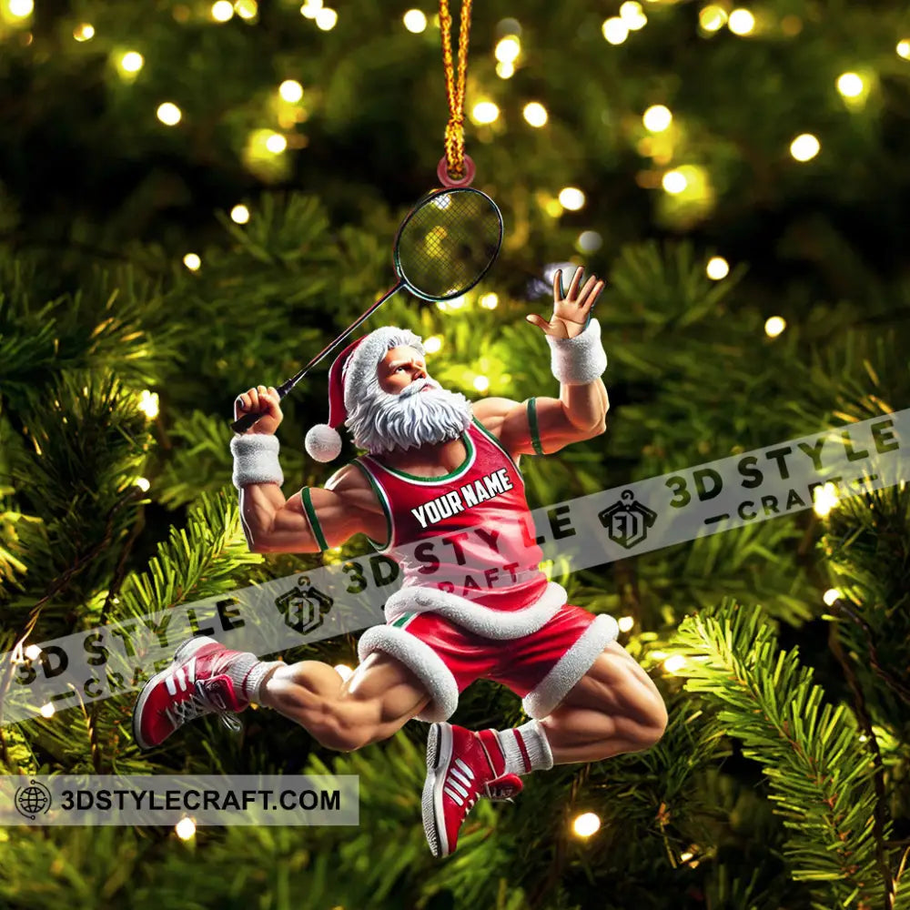 Santa Plays Badminton Christmas Ornament Personalized